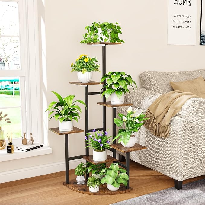 Corner Plant Stand Indoor with Grow Lights, 7 Tiered Plant Shelf Indoor, 43" Corner Plant Stands for Indoor Plants, Metal Plant Flower Display Shelves, Plant Organizer Rack for Living Room, Balcony, Home Decor