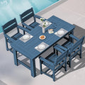 SERWALL Outdoor Dining Table Set, 67‘’ HDPE Patio Dining Set for 4, All-Weather Outdoor Table and Chairs Set for Deck, Blue