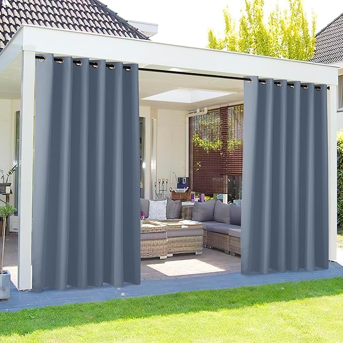 NICETOWN Outdoor Curtainch for Patio Waterproof 84 inch Wide, Thermal Insulated Rustproof Grommet UV Blocking Cabana Curtainch & Drape, Privacy Safe Shade for Gazebo, Stone Blue, 1 PC, 95-Inch Long
