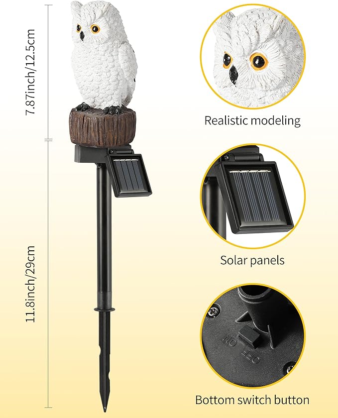 iStatue 4PC Solar Owl Garden Stake Lights Gifts for Women Mom Dad Mother's Day Realistic Resin Owl Outdoor Garden Decor, Warm Glow LED for Lawn Yard Pathway (4-Pack, Owl)