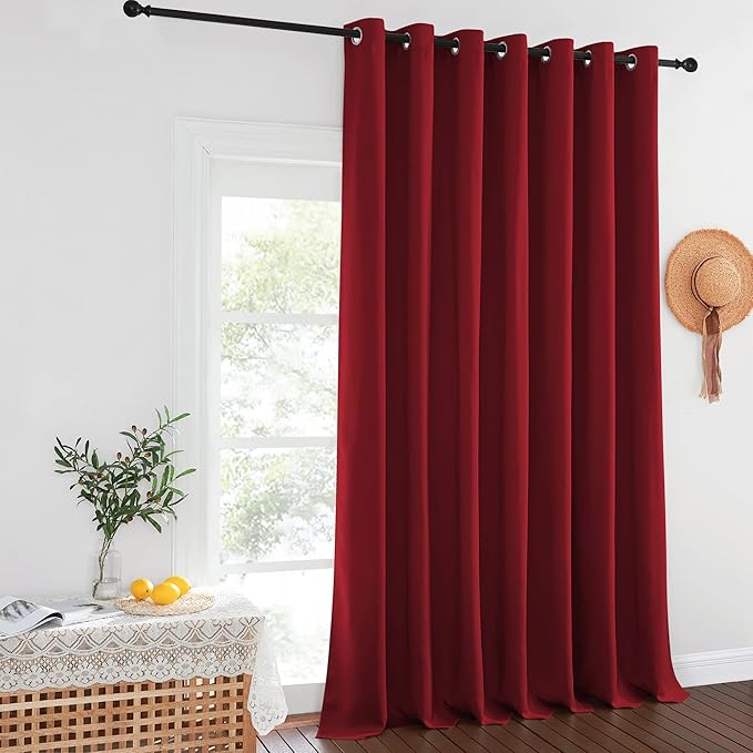 NICETOWN Patio Door Curtain Sound Blocking, Bedroom Privacy Room Divider Curtain, Thermal Insulated Blackout Closet Sliding Door Shade (1 Panel, 100" Wide x 120" Long, Burgundy Red)