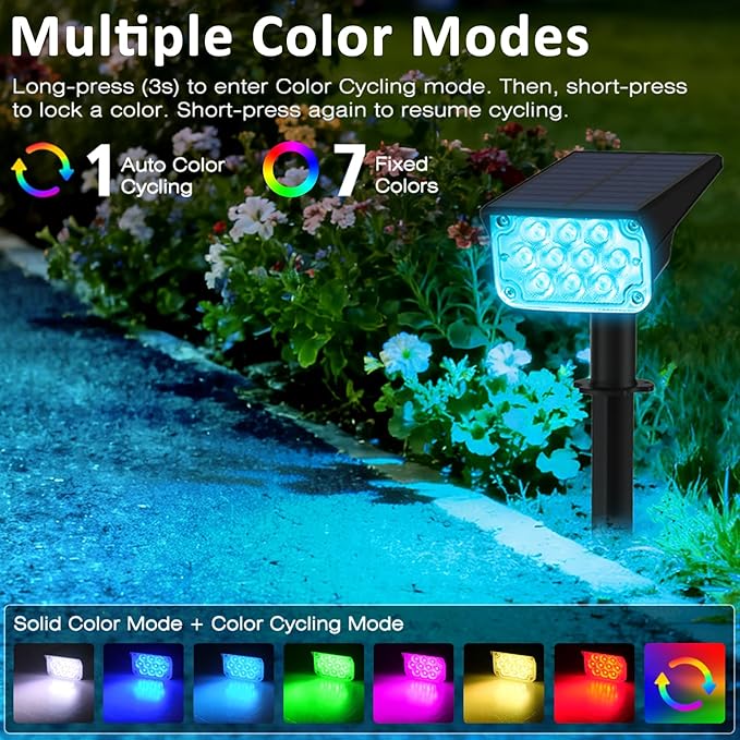 T-SUNUS RGB Solar Landscape Spotlights Christmas Outdoor IP65 Waterproof Color Spot Lights Auto Dusk to Dawn Landscaping Wall Light for Tree Yard Garden Driveway Porch Walkway Pond Halloween 2 Pack
