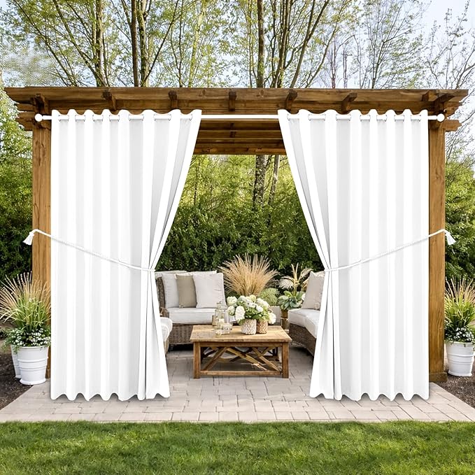 Waterproof Outdoor Curtain W105 x L84 - Grommet Top Sunlight Blocking Window Treatment Drapes Blackout Curtains for Home Bedroom Living Room Outdoor Patio Porch Pergola Cabana Gazebo (2 Panels)