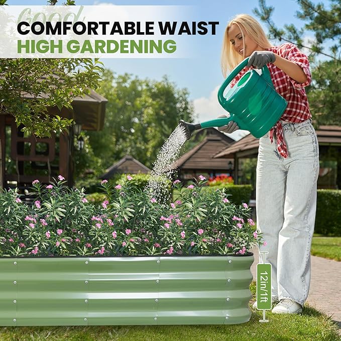 5-in-1 Adjustable Raised Garden Bed Kit | Galvanized Planter Boxes for Vegetables, Flowers | 12" Tall, Multiple Sizes (8x2x1ft, 9x1x1ft, 5x5x1ft, 6x4x1ft, 7x3x1ft) | Outdoor Metal Raised Bed, Green