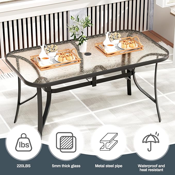 TLSUNNY 7 Pieces Patio Dining Set, Outdoor Table and Chairs W/1.69″ Umbrella Hole, 30"X 55" Table and Stackable Textilene Chair, All Weather Patio Furniture Set (Umbrella not Included) (Grey)