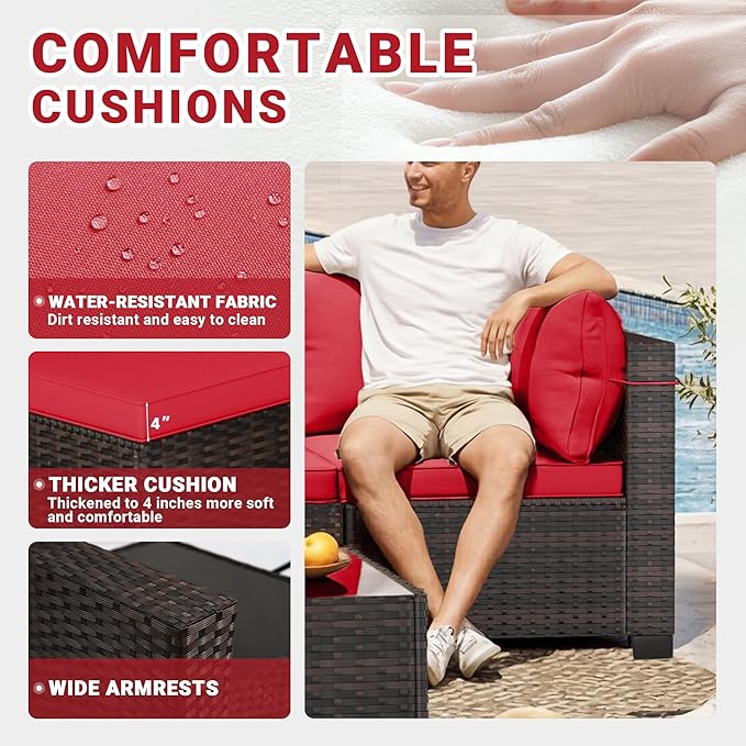 LEVELEVE 7 Pieces Outdoor Patio Furniture Sets,Rattan Conversation Sectional Set,Manual Weaving Wicker Patio Sofa with Tea Table