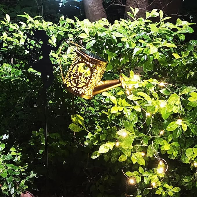 Solar Watering Can Lights, Outdoor Garden Decor,LED Waterproof String Light,Metal Vintage Fairy Tale Lamps Outside,Solar Lantern with Shepherd Hook for Lawn Yard Path (Fairy)