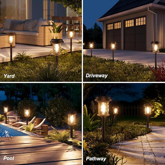 XMCOSY+ Solar Pathway Lights Outdoor, 6 Pack Solar Powered Garden Lights, 20 LM LED Glass Landscape Lights, Waterproof Lighting for Garden Yard Landscape Driveway Walkway