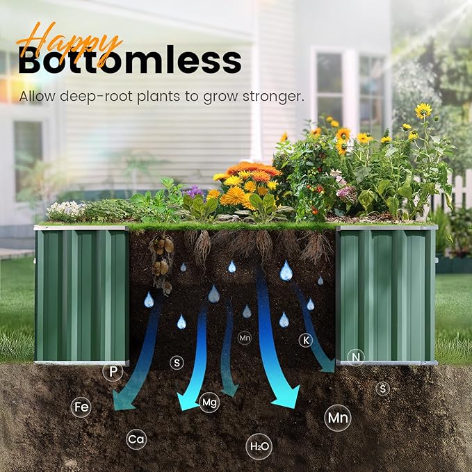 KING BIRD 101" x 36" x 24" Galvanized Raised Garden Bed 2 Installation Methods for DIY Outdoor Heightened Steel Metal Planter Kit Box for Deep-Rooted Vegetables, Flowers, Large Raised Bed Kit(Green)