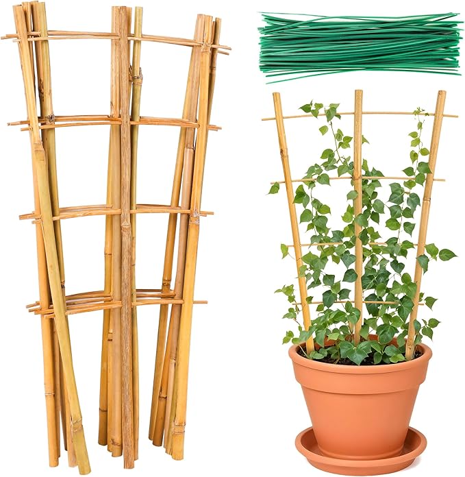 Bamboo Trellis, 12pack 16 Inch Small Plant Wood Bamboo Trellis for Climbing Plants Indoor Potted Plants
