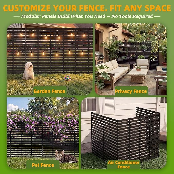 Metal Privacy Screen Outdoor - 60" H X 36" W Freestanding Privacy Fence Panels with Stakes - Decorative Garden Air Conditioner Trash Can Pool Equipment Enclosure for Backyard Patio Wall