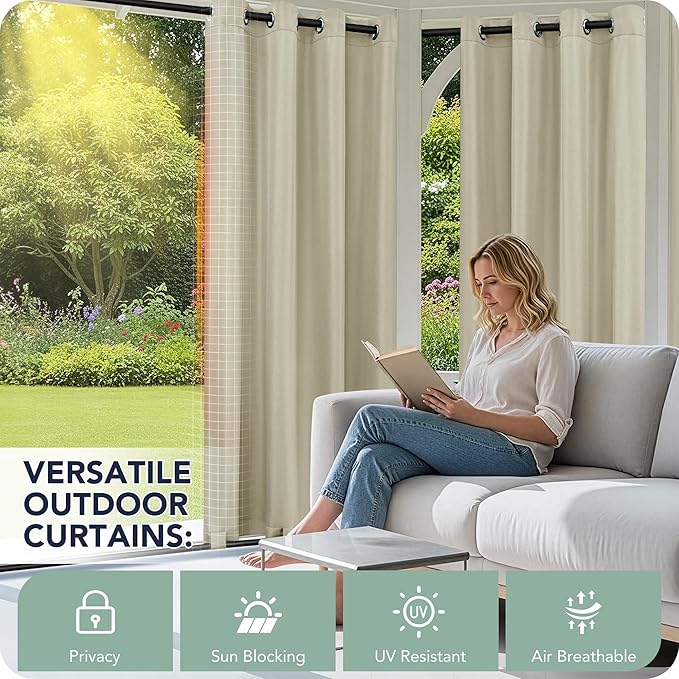 Gazebo Curtains Outdoor Waterproof 6 Panels - Windproof, Privacy, Weatherproof Outside Drapes for Patio Pergola Porch, Grommet Top and Tab Bottom Drape, 54x84 Inch, Taupe