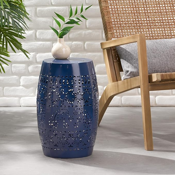 Christopher Knight Home Ruby Outdoor 12" Iron Side Table, Dark Blue