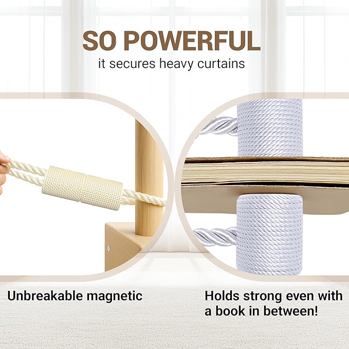 Hion Magnetic Curtain Tiebacks Beige 6 Pack, Curtain Tiebacks Buckles Holdbacks Holders Hooks Clip for Home Bedroom Office Decorative Thick or Thin Curtain