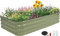 4-in-1 Modular Raised Garden Bed Kit - Adjustable Sizes (5x3x1ft, 4x4x1ft, 6x2x1ft, 7x1x1ft) - Heavy Duty Galvanized Steel Planter Box with Bracing Rods & Gloves for Vegetables, Fruits