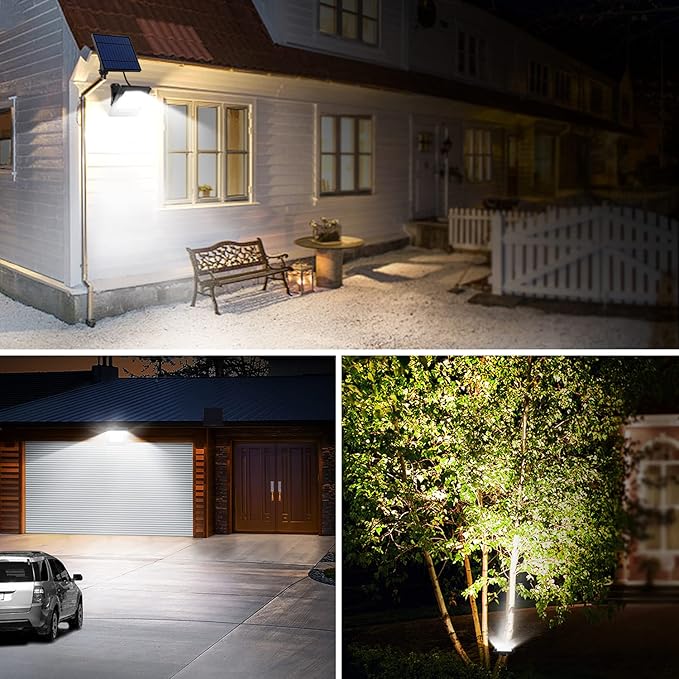 Solar Lights Outdoor, Solar Powered Flood Lights Weatherproof, Dusk to Dawn Led Solar Security Wall Lights with 16.4Ft Cable for Outside Garden, Garage, Landscape 2 Pack