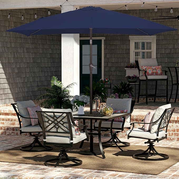 JEAREY 6.5x10 ft Rectangular Patio Umbrellas Rectangle Outdoor Umbrella with Push Button Tilt and Crank, Market Table Umbrella 6 Sturdy Ribs UV Protection for Poolside Garden Backyard Deck, Navy