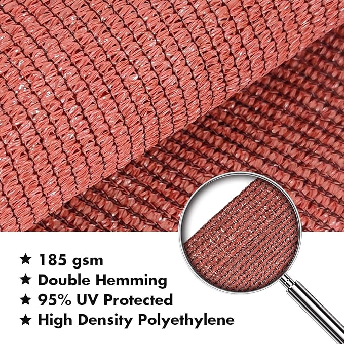 KANAGAWA Sun Shade Sail 12'x12' Rust Red Square UV Block Canopy Awning Shelter Fabric Cloth Screen for Outdoor Patio Garden Backyard