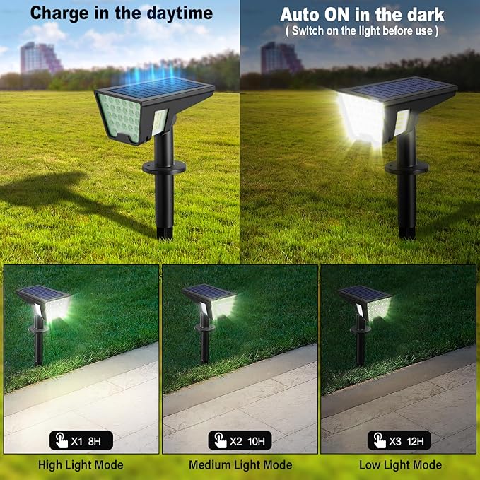 Solar Spot Lights Outdoor, 53 LEDs IP65 Waterproof Solar Lights Outdoor, 2-in-1 Solar Landscape Spotlight Wall Light with Auto On/Off & 3 Modes for Yard Garden Decor 2 Pack (Cool White)