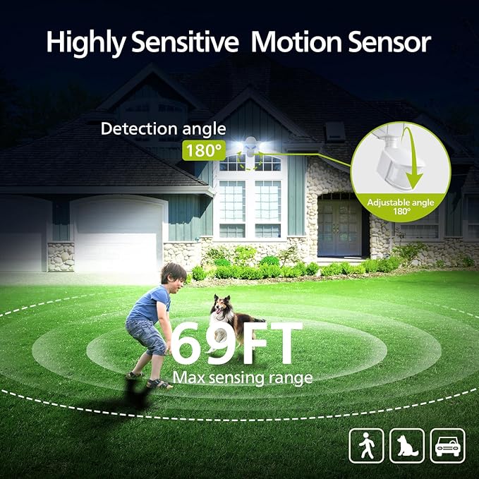 Philips 44W 4200 lm LED Security Light Outdoor w/PIR Motion Sensor, 5000K Daylight Flood Light, Waterproof, Dusk to Dawn, 2 Heads, 4 Modes(2 Packs)