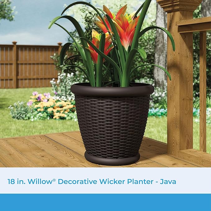 Suncast 18" Resin Indoor/Outdoor Wicker Planter, Brown, Made in the USA