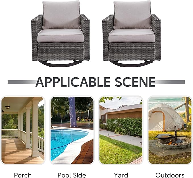Belord Wicker Chairs Outdoor Bistro Set Oversize Patio Swivel Rocker, Rattan Outdoor Seating Set of 2 Swivel Glider Chairs Wicker Furniture for Porch Deck Backyard with Water-Resistant