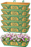 6 Pack 24 Inch Window Boxes Planters Railing Planter Box with Adjustable Brackets for Porch Fence Patio Balcony Hanging Flower Baskets with Woven Fabric for Outdoor Garden Decor - Green