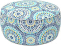 LVTXIII Indoor/Outdoor Inflatable Ottoman with Handle D21 x H9 Inch, Weather-Resistant Round Footstool Pouf for Patio Camping Living Room, Portable Footrest Extra Seating, Delancey Lagoon
