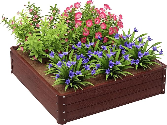 Outsunny Galvanized Raised Garden Bed, 4' x 4' x 1' Metal Planter Box, for Growing Vegetables, Flowers, Herbs, Succulents, Natural Wood