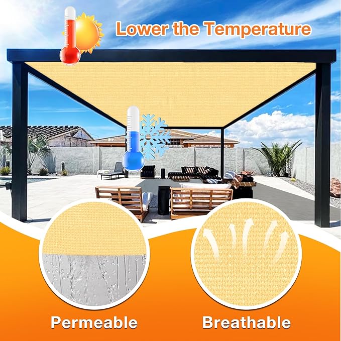 Artpuch Outdoor Pergola Shade Cover 14x17 FT Sun Shade Cloth with Grommets Sand 90% UV Protection Canopy Patio Privacy Screen (Customized Available)
