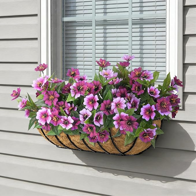 Fake Artificial Flowers for Outdoors Decoration,4 Bundles Silk Faux Spring Flowers with Plants Leave UV Resistant for Planter Front Door Porch Yard Patio Window Box Home Indoor Decor