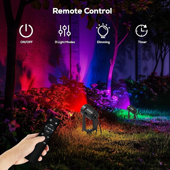 Banord RGBW Color Changing Outdoor Landscape Lighting, 6 Pack Low Voltage LED Outdoor Spotlight with Remote, IP65 Waterproof for Yard, Garden, Lawn