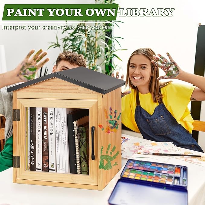 Outdoor Library Outdoor Book Box Storage Small Wooden Cabinet Little Literature Box for Neighborhoods Community and Schools Sharing Books, Flyers, Newspapers, Food and Art (B)