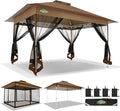COBIZI 10x15 FT Pop up Gazebo on Clearance - Outdoor pop up Canopy Tent,carpas para Patio, Shelter - Screen Tents with Portable Carry Bag, Patio Gazebos for Camping,Garden,Deck,Backyard,Brown