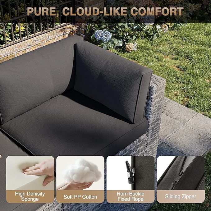 Aoxun Patio Furniture Sets, 8-Piece Outdoor Patio Furniture with 44'' Propane Gas Firepit Table, Wicker Outdoor Conversation Set Sectional Sofa for Backyard, Poolside, Garden