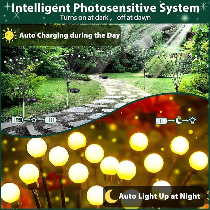 12-Pack Garden Solar Lights, 96 LED Solar Lights Outdoor for Garden Decor, Waterproof Firefly Light Outdoor (Sway by Wind), Swaying Light for Outside Yard Pathway Landscape Decorations (Warm White)