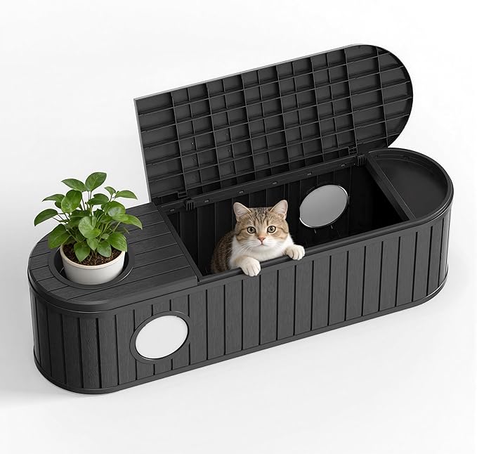 DRATO Outdoor Storage Box, Resin Deck Storage Box Waterproof Patio Storage Box for Indoor & Outdoor Use，Black