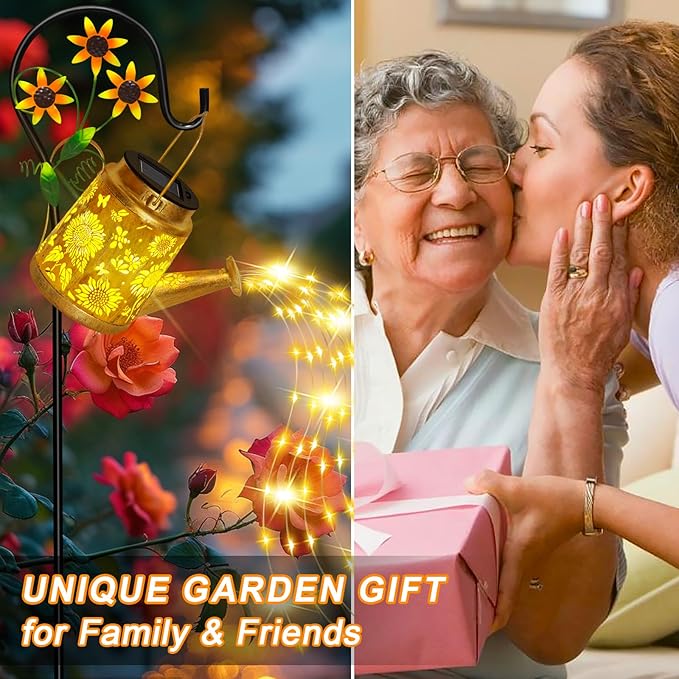 Christmas Gifts Solar Solar Lanterns Garden Decor Sunflower Lights, Large Hanging Lantern with Shepherd Hook, Waterproof Outdoor Decor for Landscape Pathway Yard, Gifts for Mom Women Mothers Day