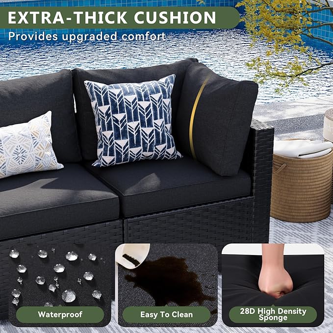 Aoxun 10 Piece Patio Furniture Set Wicker Rattan Patio Sectional Sofa Set Outdoor Seating Furniture with Thickened Cushion, Black