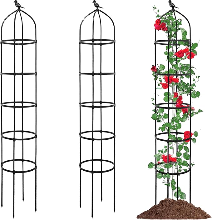 2-Pack 6.7FT Garden Obelisk Trellis for Climbing Plants,81”Metal Plant Support Tower,Heavy Duty Thickened Tube,Rustproof Black Vine & Flower Stand for Outdoor Indoor Use