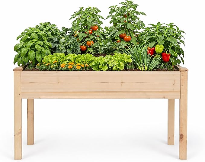 Backyard Expressions Wooden Raised Garden Bed | 48" x 24" x 30" Elevated Planter Box with Included Bed Liner | Outdoor Vegetable, Flower, and Herb Gardening