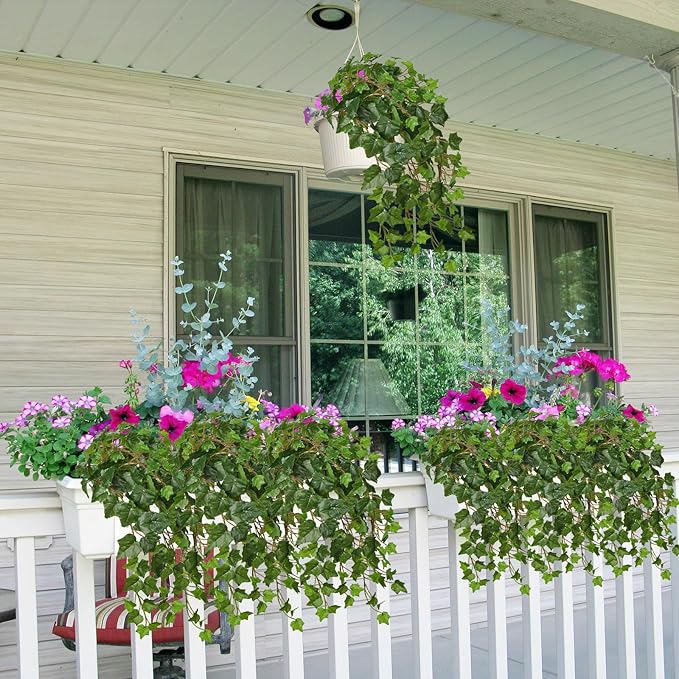 Hollyone 2pcs Artificial Hanging Plants 24" Fake Ivy Vine Faux Ivy Leaves Hanging Plant Greenery for Wall House Room Patio Indoor Outdoor Home Shelf Office Wedding Decor, UV Resistant