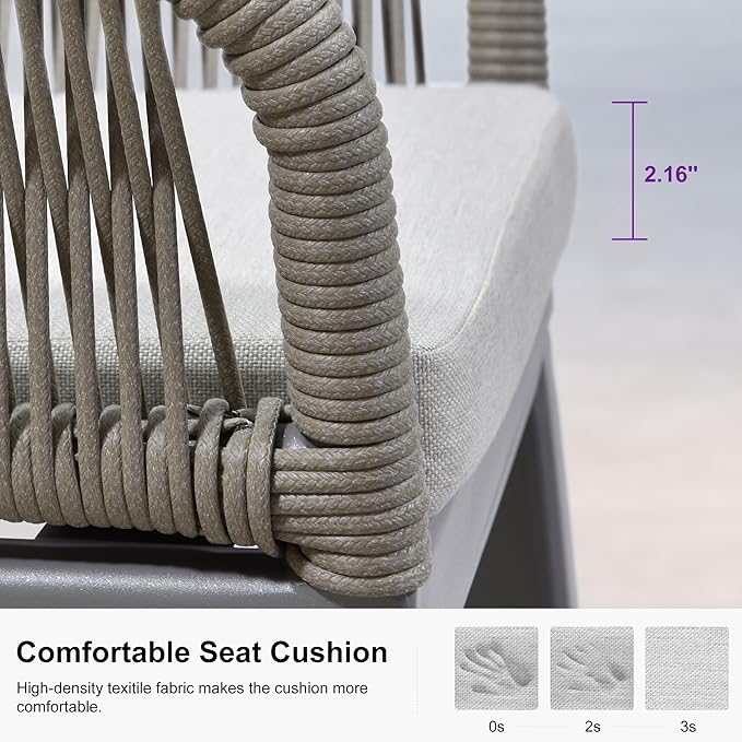 PURPLE LEAF Outdoor 24" Counter Height Bar Stools Chair Set of 2, All Weather Rattan and Aluminum Patio Bar Stool with Cushion for Indoor and Outdoor, Kitchen Island, Light Grey