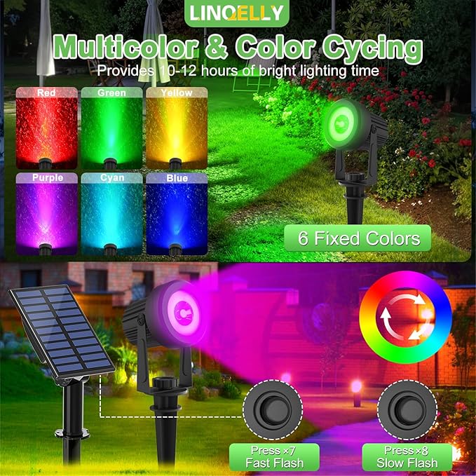 Solar Spotlights Outdoor Waterproof, RGB Landscape Spotlights, Christmas Decorative Solar Spot Lighting for Garden, Yard, Pathway, Lawn, Poolside, Party, 2-in-1 Mounted (RGB, 1 Pack)