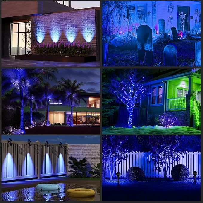 T-SUN Blue Solar Spotlights, Solar Lights Outdoor Waterproof, Auto ON/Off Adjustable Solar Garden Pond Lights for Tree, Patio, Yard, Garden, Driveway, Stairs, Pool Area (Blue- 2 Pack)