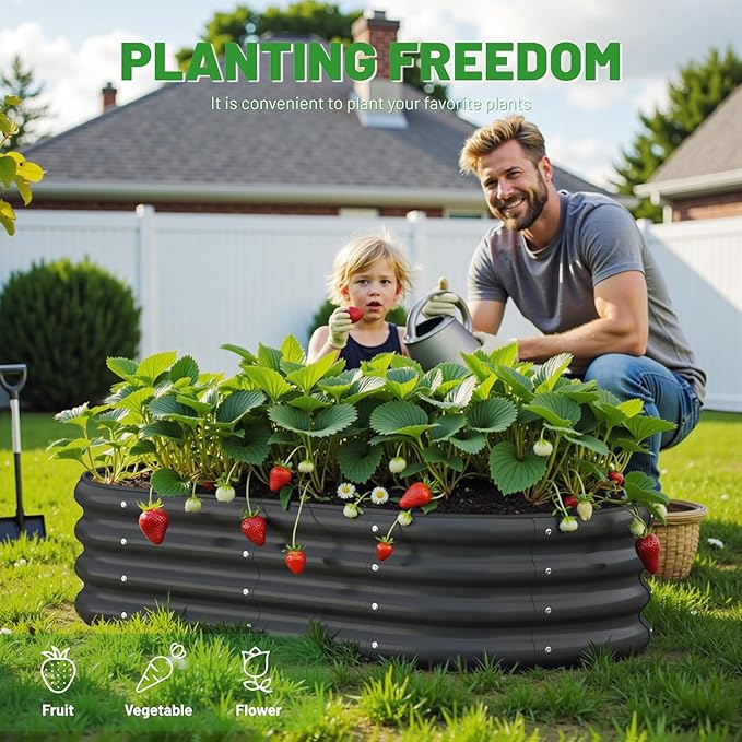 Galvanized Metal Raised Garden Bed Kit for Lightweight Planter Boxes Outdoor with Easy Assembly,4x2x1ft-2PCS Oval Large Galvanized Gardening Raised Bed for Vegetables, Fruits, Flower,Black