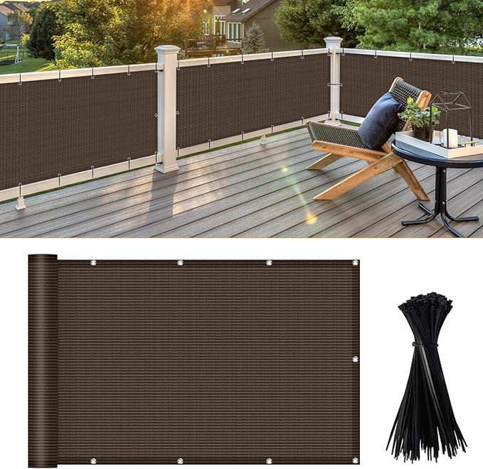 LOVE STORY 3'x6' Brown Balcony Screen Privacy Fence Cover UV Protection (HDPE) Weather-Resistant 3 FT Height Shield for Deck, Patio, Backyard, Outdoor Pool, Porch, Railing