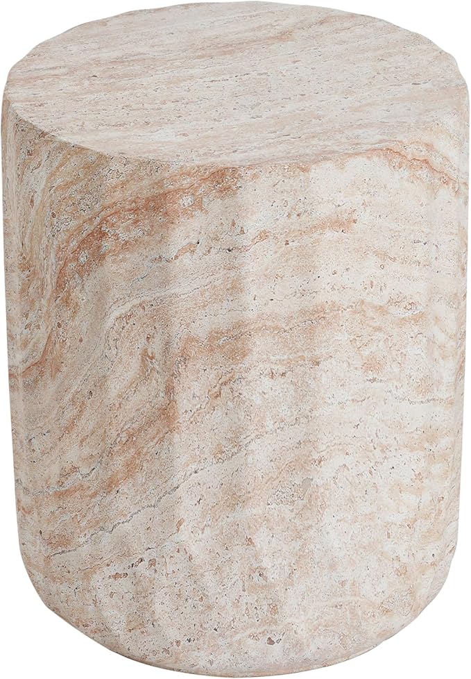 Christopher Knight Home Jayme 18.5" Indoor Outdoor Cylinder Accent Side Table, Patio Decorative End Table, Lightweight Concrete Garden Stool for Patio Living Room Balcony & Garden Decor, Travertine