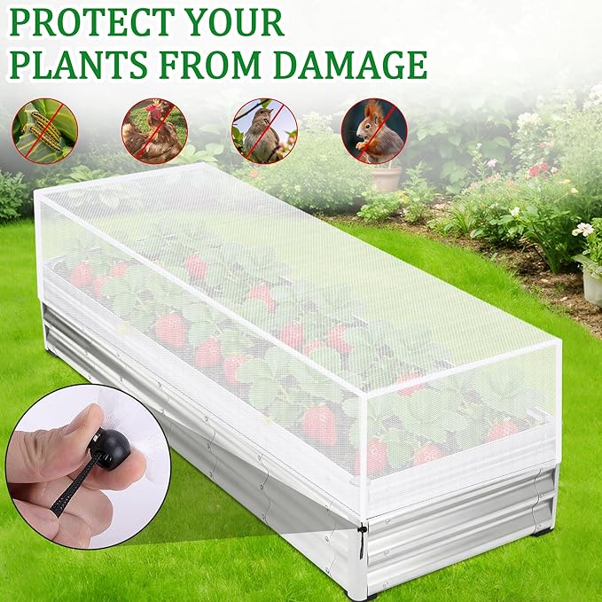 2 Pack Garden Netting for Raised Beds, 74.8" x 39.3" x 19.6" Garden Bed Insect Bird Netting Cover, Raised Garden Bed Plant Cover Mesh Pest Barrier Screen for Protecting Vegetables Fruits Flowers