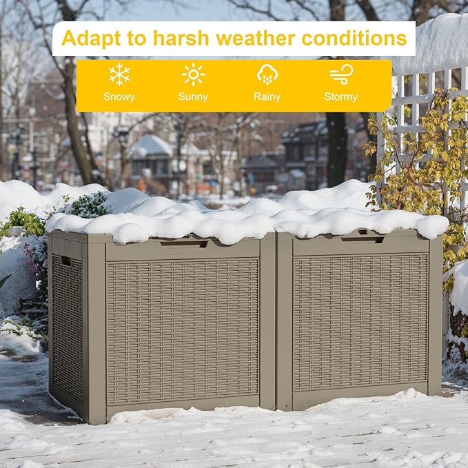 DRATO 34 Gallon Deck Boxes Resin Outdoor Storage Box UV Resistant Outside Deck Box with Lockable Lid for Patio Furniture（Grey，34 Gallon）